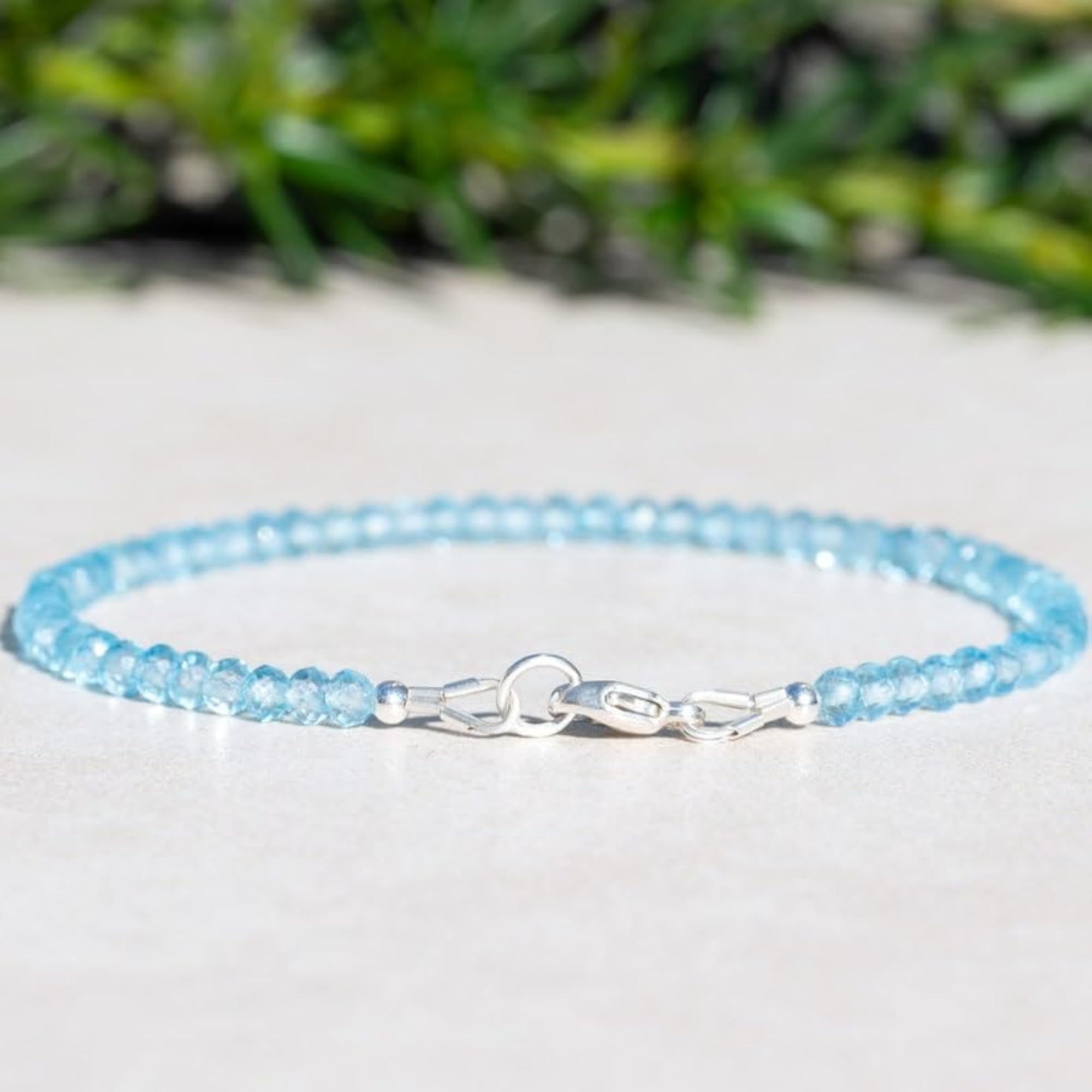 Blue Topaz Round Faceted Bracelet, Adjustable